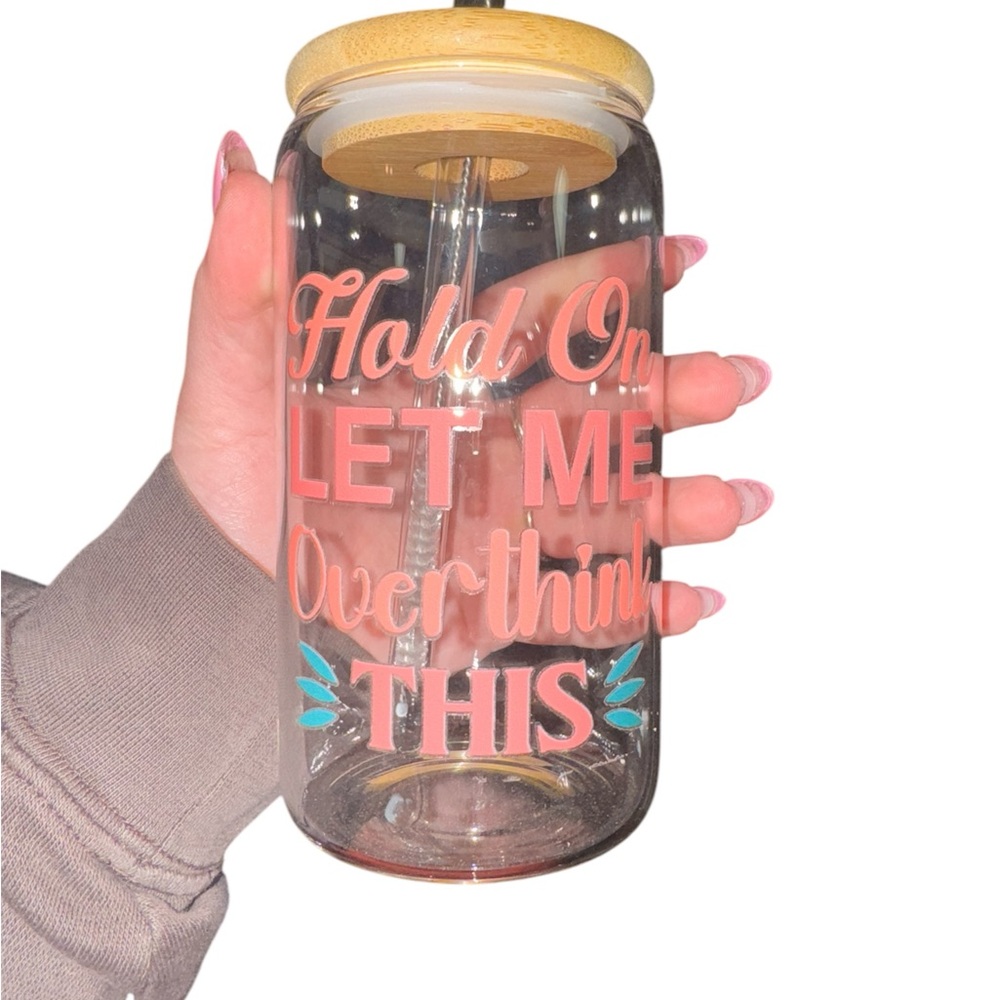 Glass Tumbler with Straw - Pink and Teal